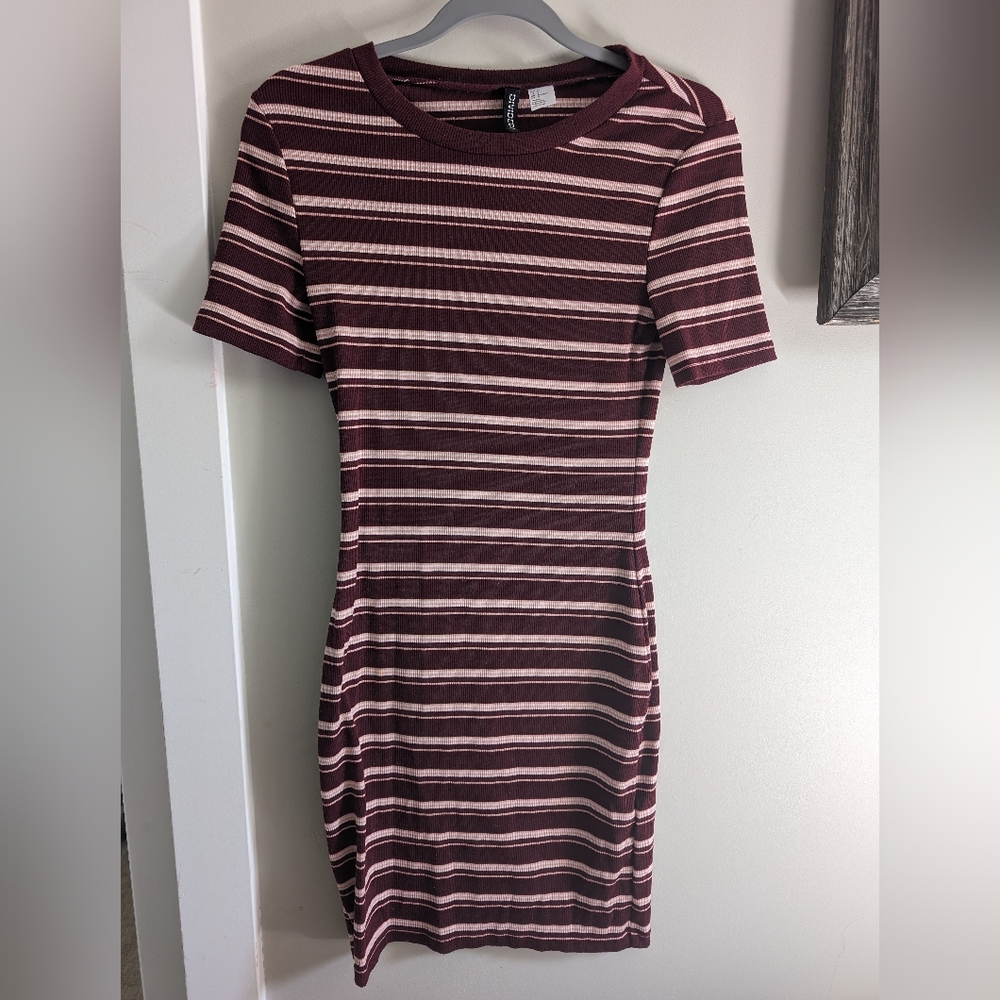 H&M Burgundy/Pink Striped Dress